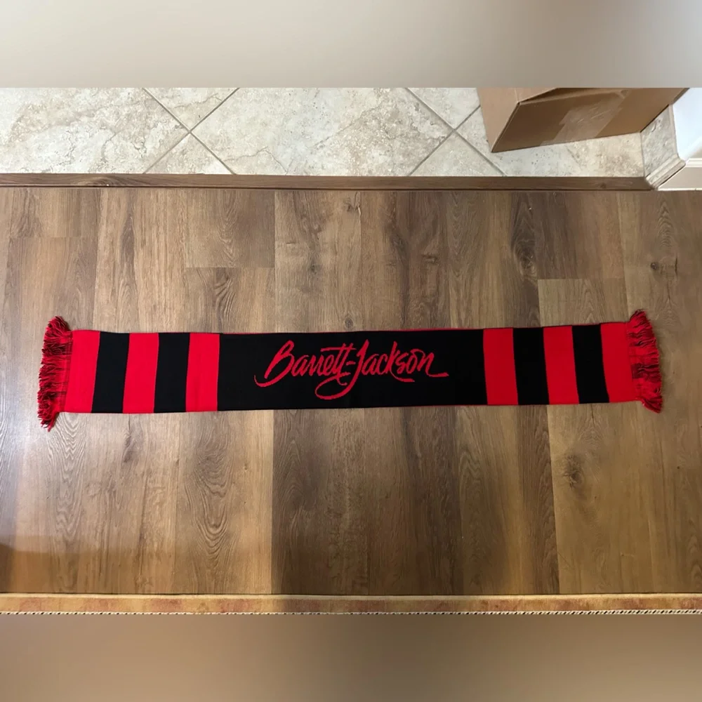 Barrett Jackson Car Show Red and Black Striped Scarf